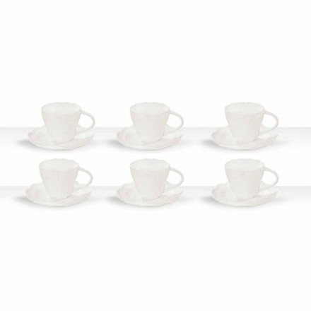 Tazas de té en porcelana blanca decoradas con 6 piezas de diseño en mal estado - Rafiki Viadurini