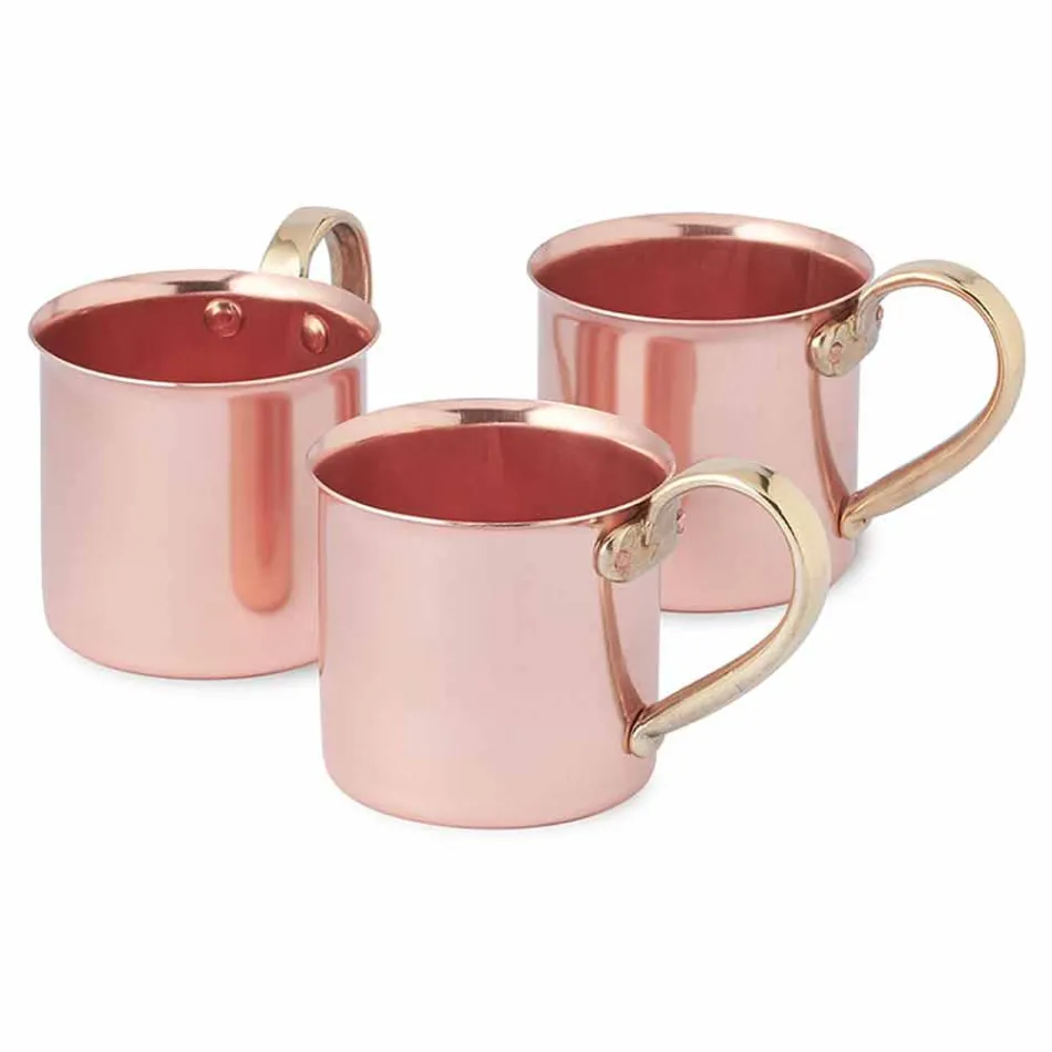 Tazas de Cobre Martillado a Mano con Asa 6 Piezas Made in Italy - Giambattista Viadurini