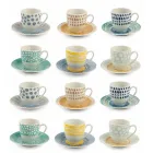 Tazas de café con platillo en porcelana de colores 12 piezas - Telón de fondo Viadurini