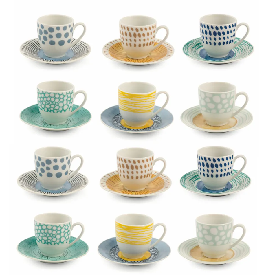 Tazas de café con platillo en porcelana de colores 12 piezas - Telón de fondo Viadurini