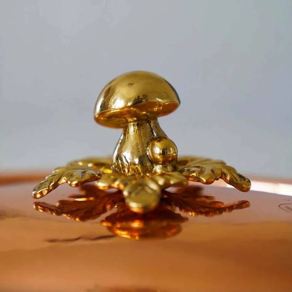 Sartén de Cobre Estañado Diseño Redondo con Tapa 20 cm - Mariastella Viadurini