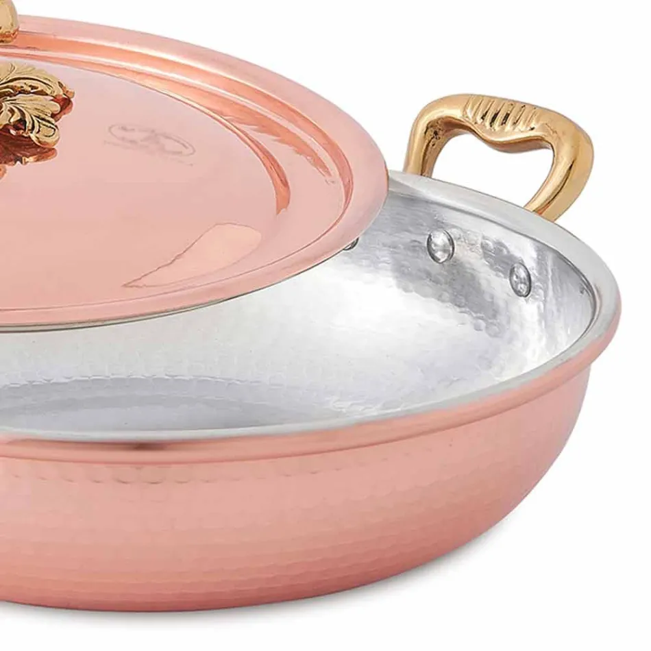 Sartén Diseño Redondo Cobre Estañado con Tapa 24 cm - Mariastella Viadurini