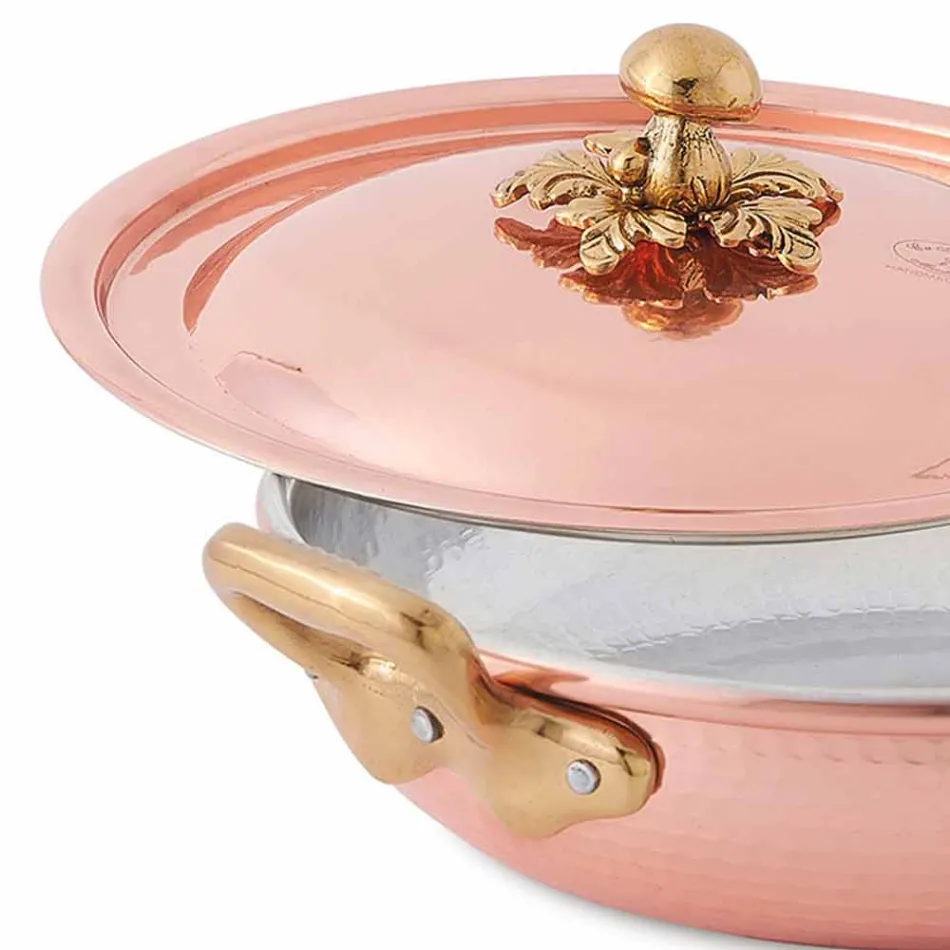 Sartén redonda de cobre estañado con tapa 28 cm - Mariastella Viadurini