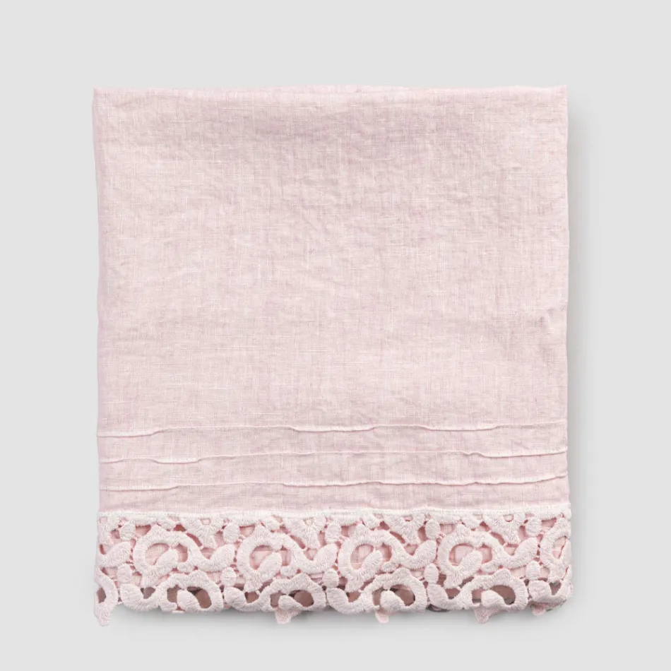 Toalla de baño de lino grueso con encaje Poema de calidad italiana, 2 colores - Castillo Viadurini