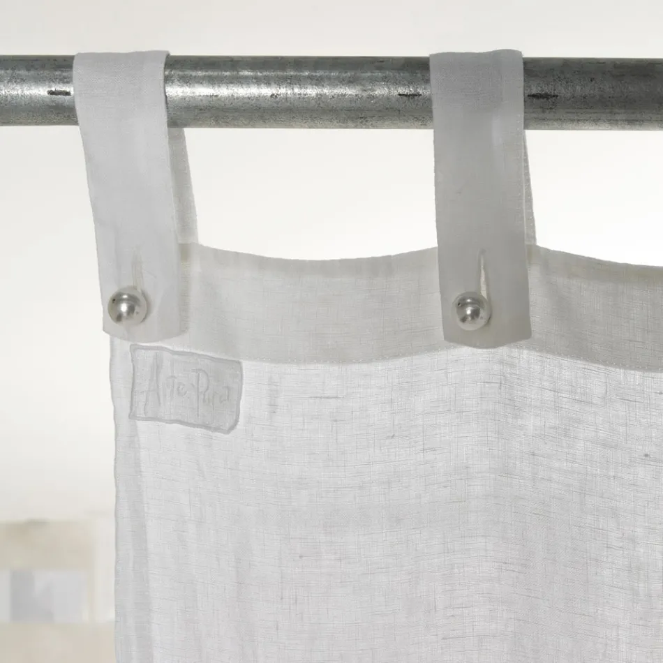 Cortina de Lino Blanco y Claro con Elegante Diseño de Encaje Central - Geogeo Viadurini