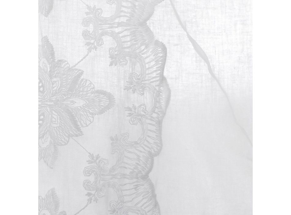 Cortina italiana de lino claro de lujo con organza y bordado blanco - Marinella Viadurini