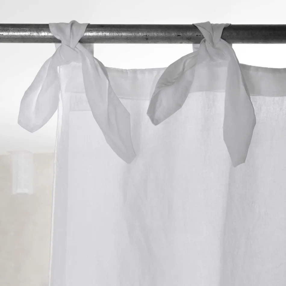 Cortina de lino claro blanco o retro y organza con lazos de lujo - Karnak Viadurini