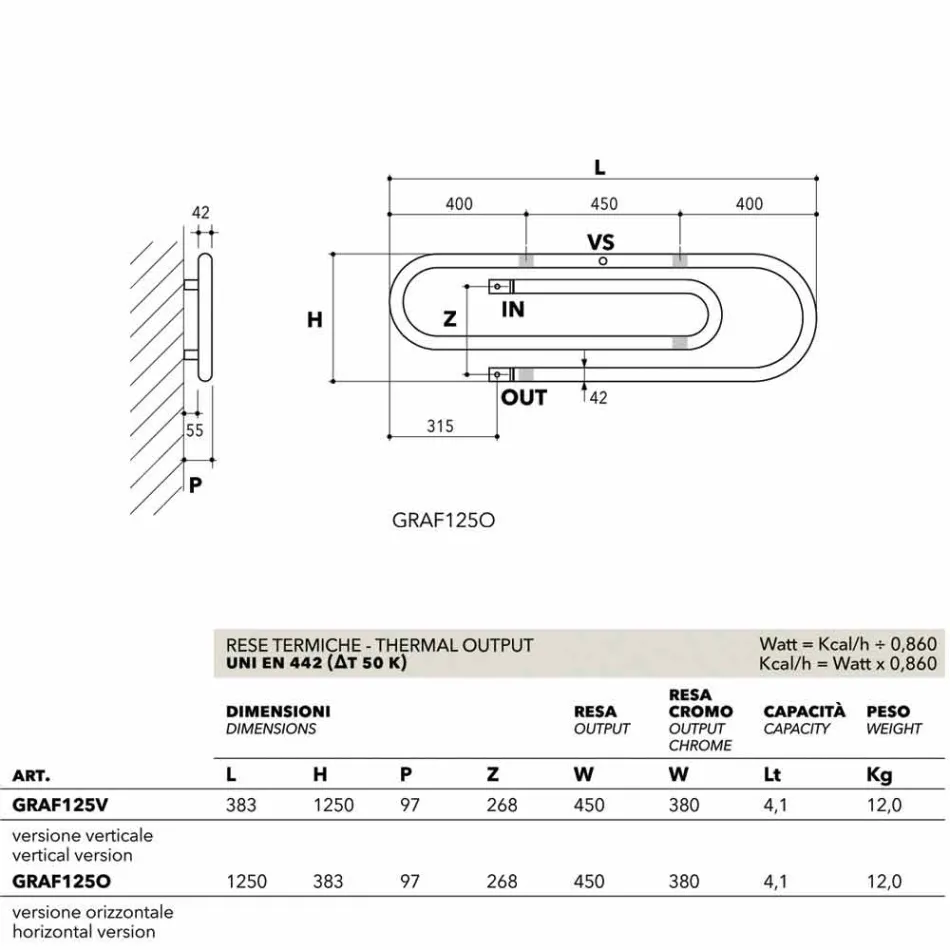 TERMOARREDO diseño hidráulico grapas con acabado de cromo por Scirocco H Viadurini