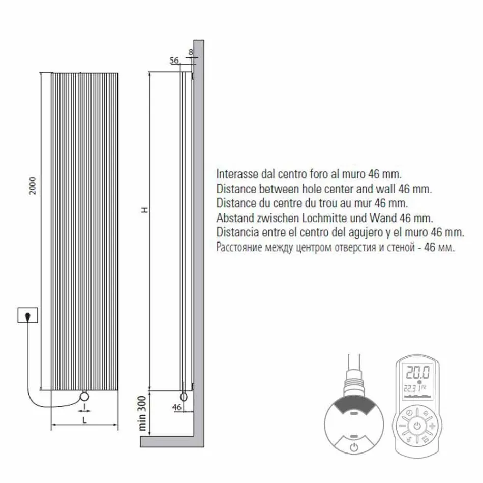 Radiador de pared eléctrico de diseño vertical en acero 900 W - 1000 líneas Viadurini