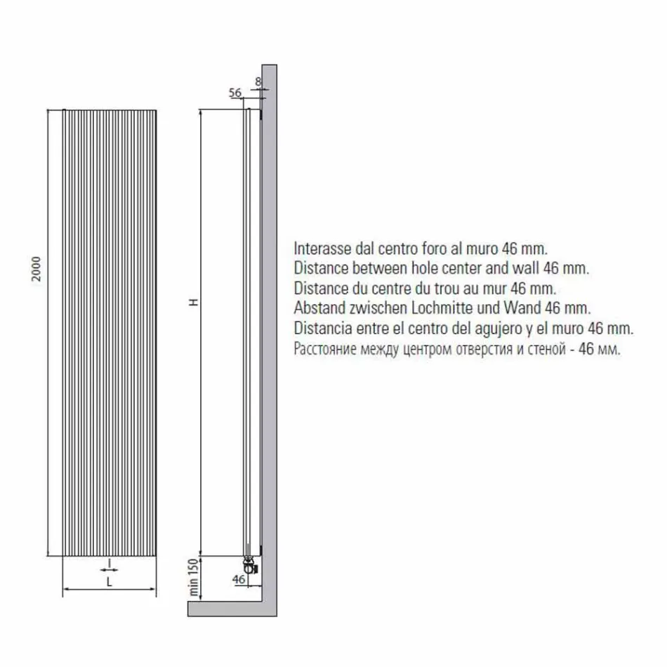 Radiador de pared hidráulico de diseño vertical en acero 900 W - 1000 líneas Viadurini