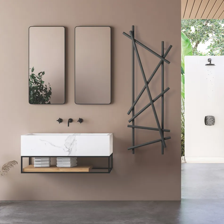 Radiador eléctrico de acero con tubos de sección redonda fabricado en Italia - Aleatorio Viadurini