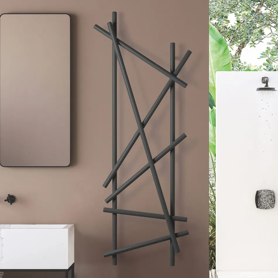 Radiador eléctrico de acero con tubos de sección redonda fabricado en Italia - Aleatorio Viadurini