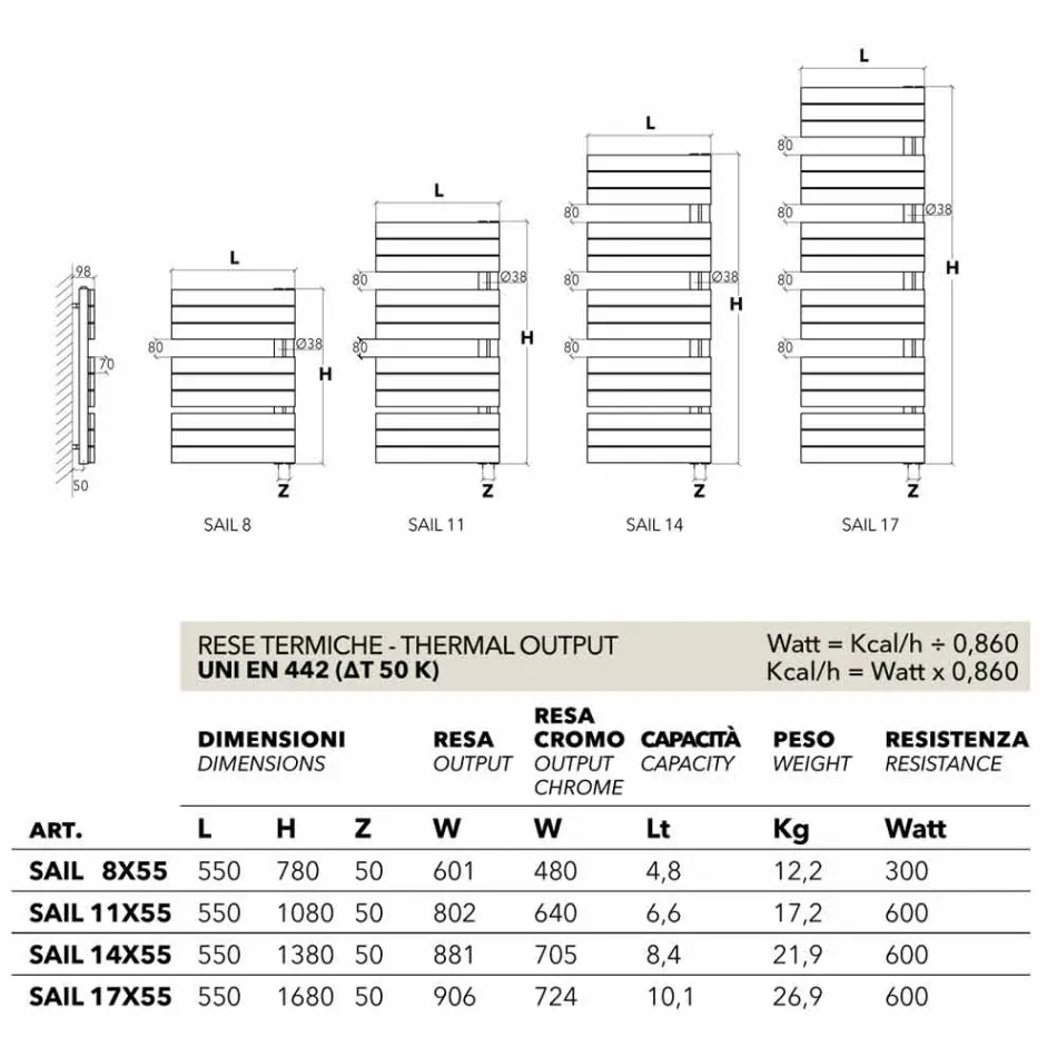 radiador hidráulico en blanco acero pintado Sail Scirocco H Viadurini