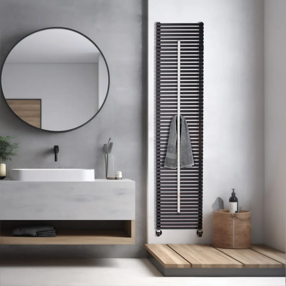 Radiador mixto Lux con toallero de acero, fabricado en Italia. Viadurini