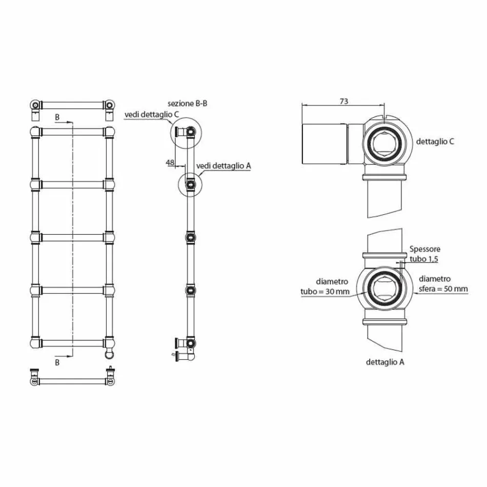 Calentador de toallas eléctrico de radiador cromado en diseño de latón 200 W - Caesar Viadurini