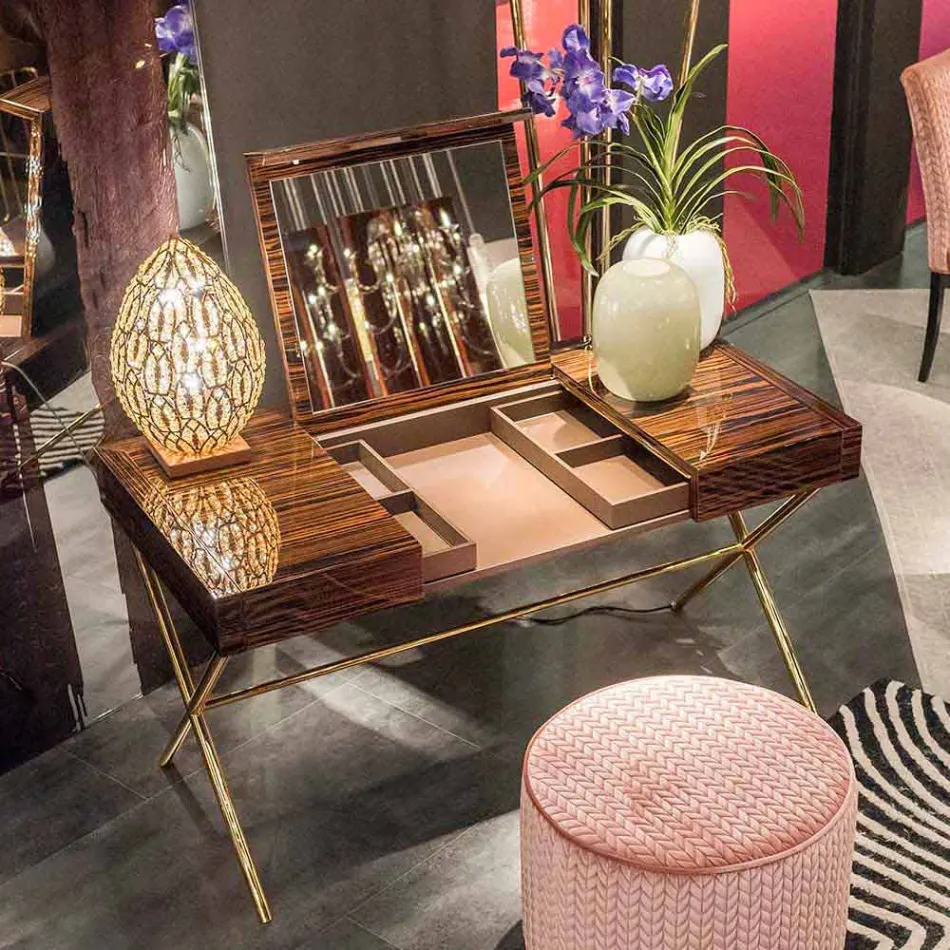 Tocador moderno con la tapa plegable en ébano brillante Ada 3 Viadurini