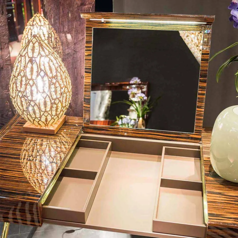 Tocador moderno con la tapa plegable en ébano brillante Ada 3 Viadurini