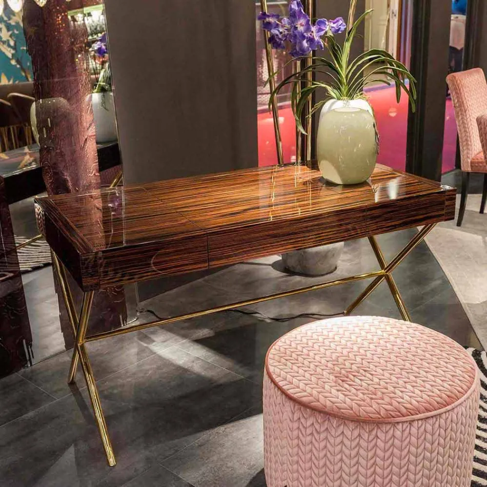 Tocador moderno con la tapa plegable en ébano brillante Ada 3 Viadurini