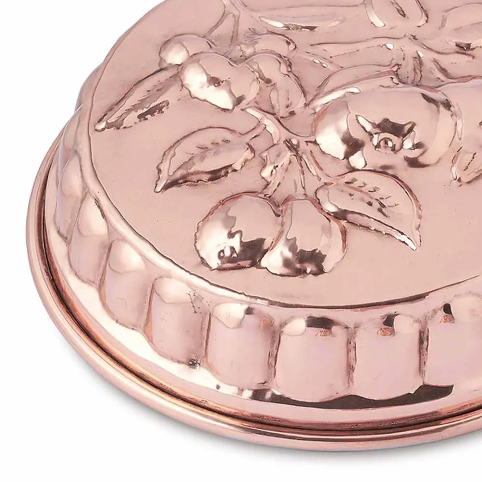 Molde para pasteles redondo de cobre estañado a mano con decoración de frutas 28 cm - Gianmattia Viadurini