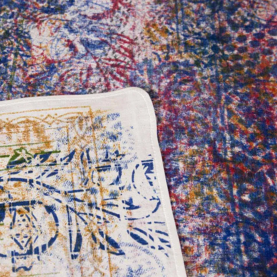 Mantel de arte italiano con algodón estampado a mano de una pieza - Marcas Viadurini