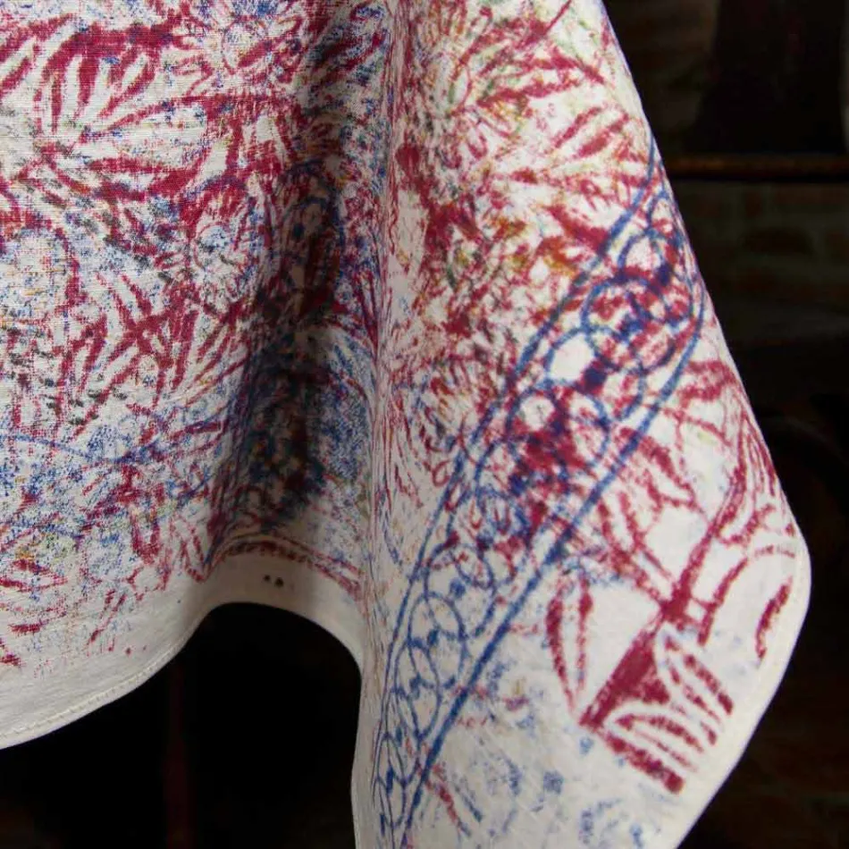 Mantel de arte italiano con algodón estampado a mano de una pieza - Marcas Viadurini