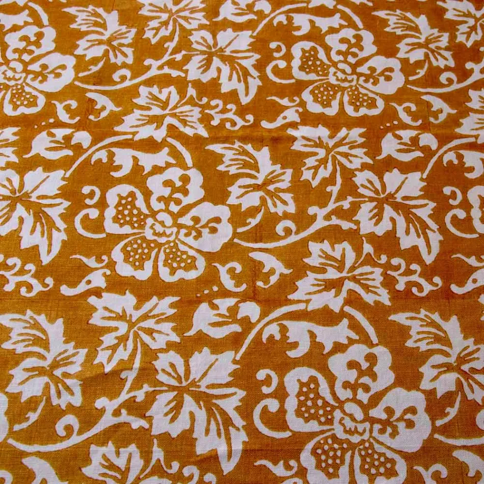 Mantel de lino 100% artesanal italiano con estampado a mano de una pieza - Marcas Viadurini