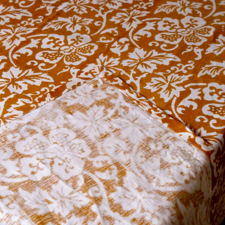 Mantel de lino 100% artesanal italiano con estampado a mano de una pieza - Marcas Viadurini