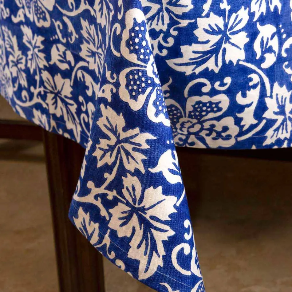 Mantel de lino 100% artesanal italiano con estampado a mano de una pieza - Marcas Viadurini