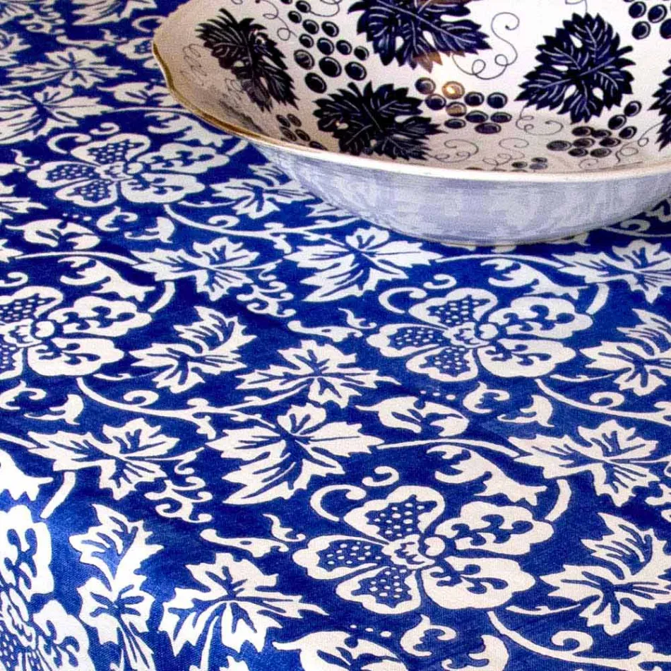 Mantel de lino 100% artesanal italiano con estampado a mano de una pieza - Marcas Viadurini