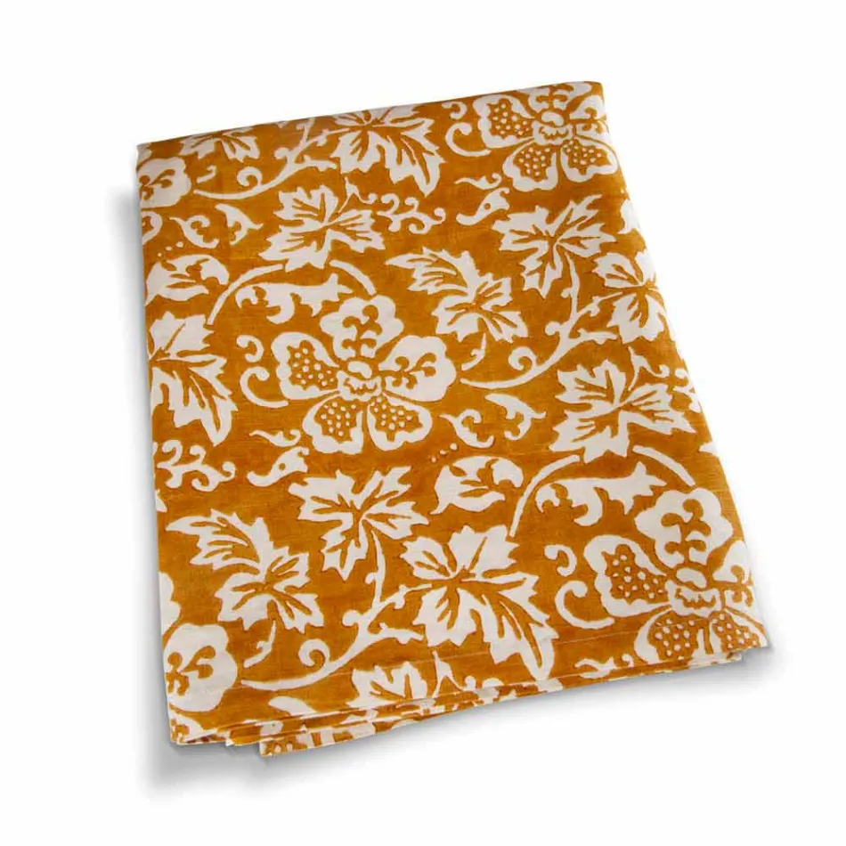 Mantel de lino 100% artesanal italiano con estampado a mano de una pieza - Marcas Viadurini