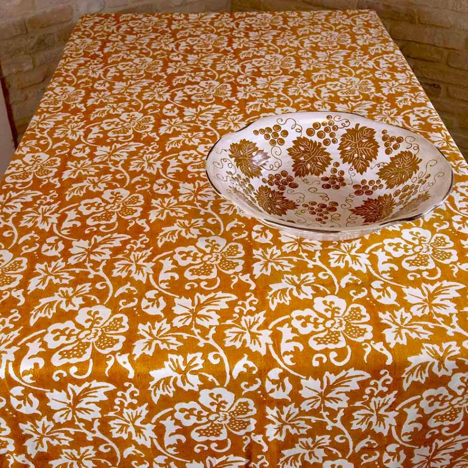 Mantel de lino 100% artesanal italiano con estampado a mano de una pieza - Marcas Viadurini