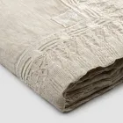 Mantel rectangular de lino beige con marco de encaje con borlas de lujo - Zippel Viadurini