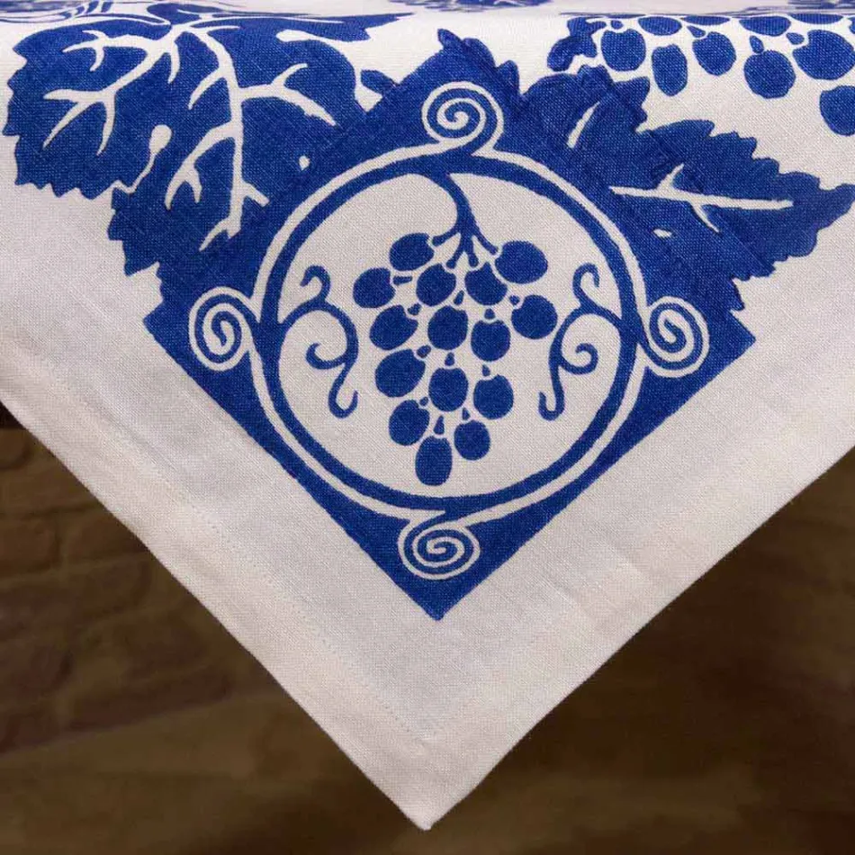 Mantel de lino artístico con estampado italiano de la mano - Marcas Viadurini