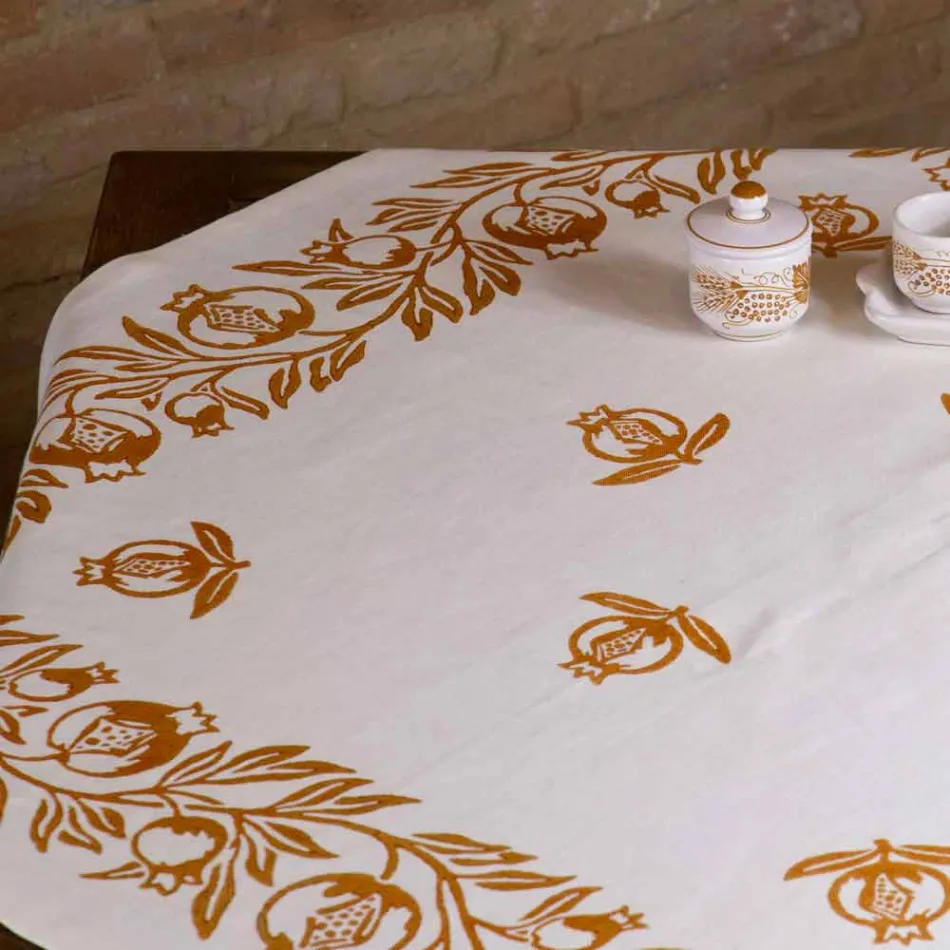 Mantel de lino artístico con estampado italiano de la mano - Marcas Viadurini
