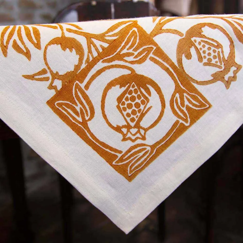 Mantel de lino artístico con estampado italiano de la mano - Marcas Viadurini