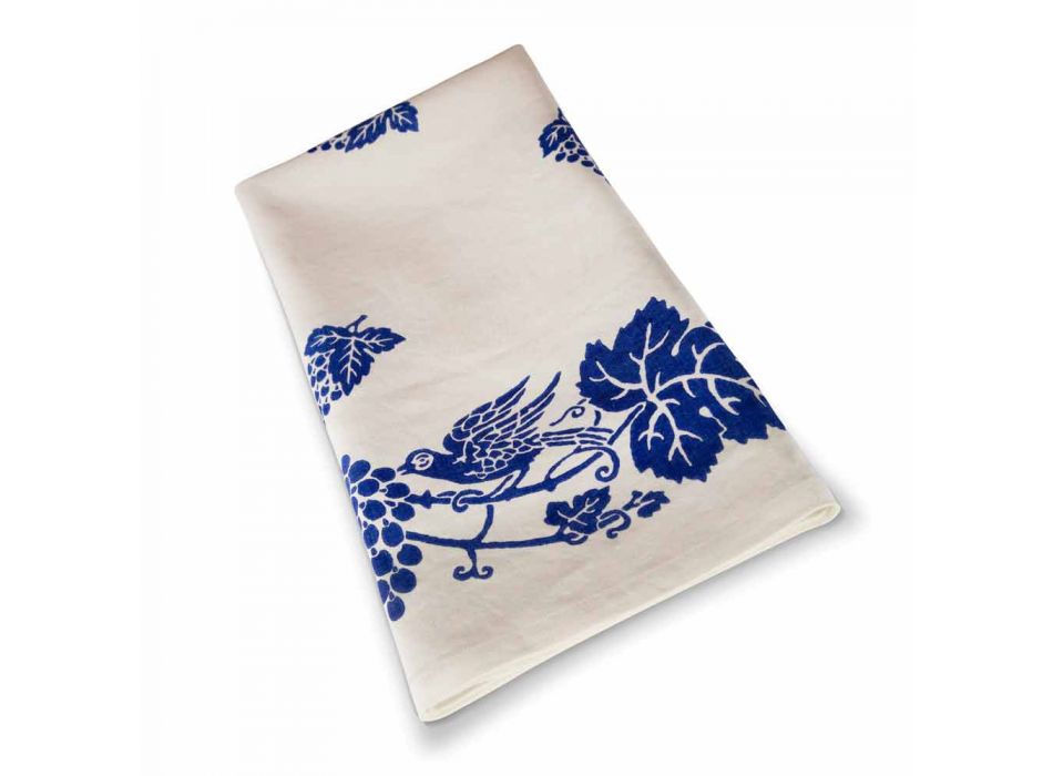 Mantel de lino artístico con estampado italiano de la mano - Marcas Viadurini