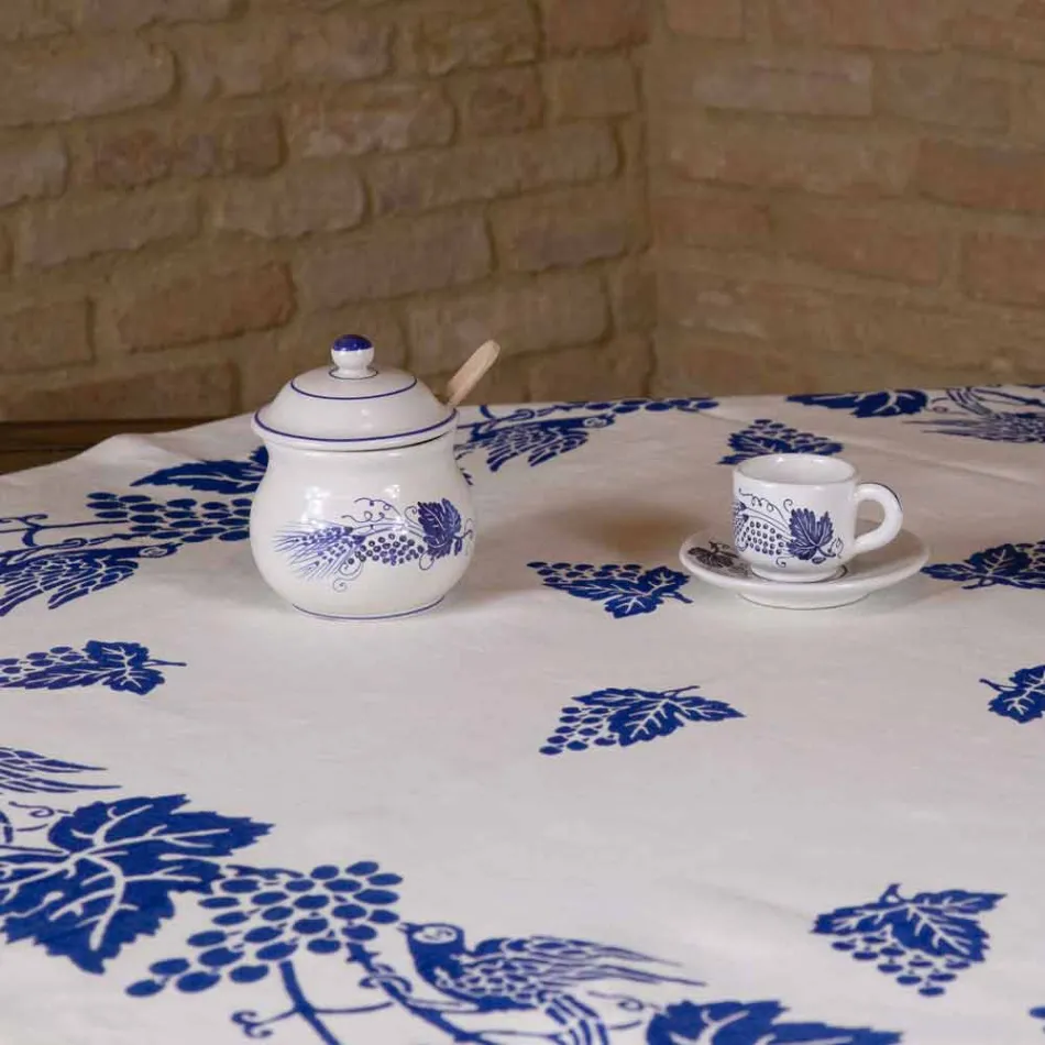 Mantel de lino artístico con estampado italiano de la mano - Marcas Viadurini