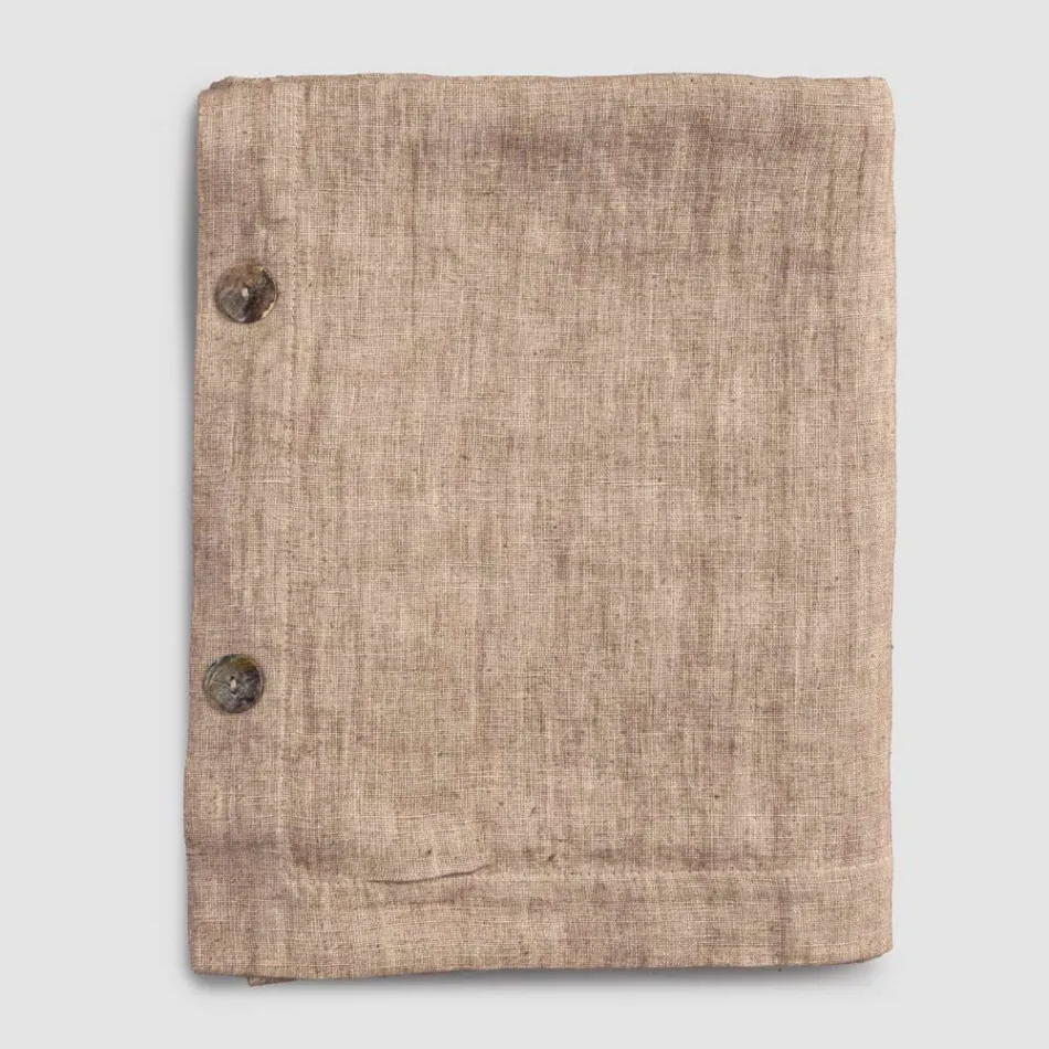 Mantel Rectangular de Lino con Ojales y 10 Botones, Lujo - Mediterráneo Viadurini