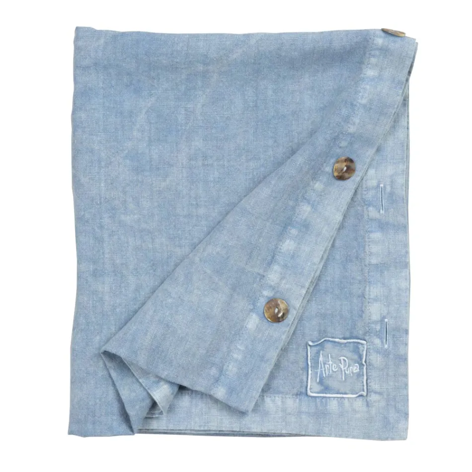 Mantel Rectangular de Lino con Ojales y 10 Botones, Lujo - Mediterráneo Viadurini