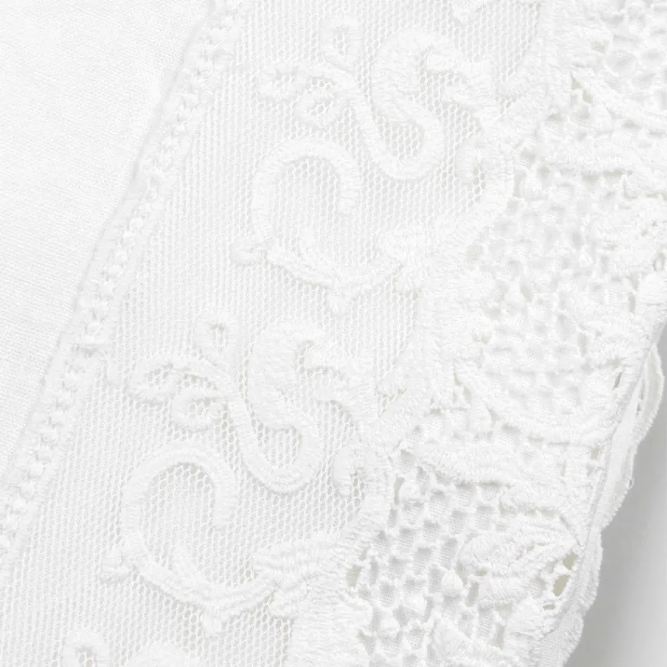 Mantel de lino rectangular blanco de lujo con marco o encaje - Davinci Viadurini