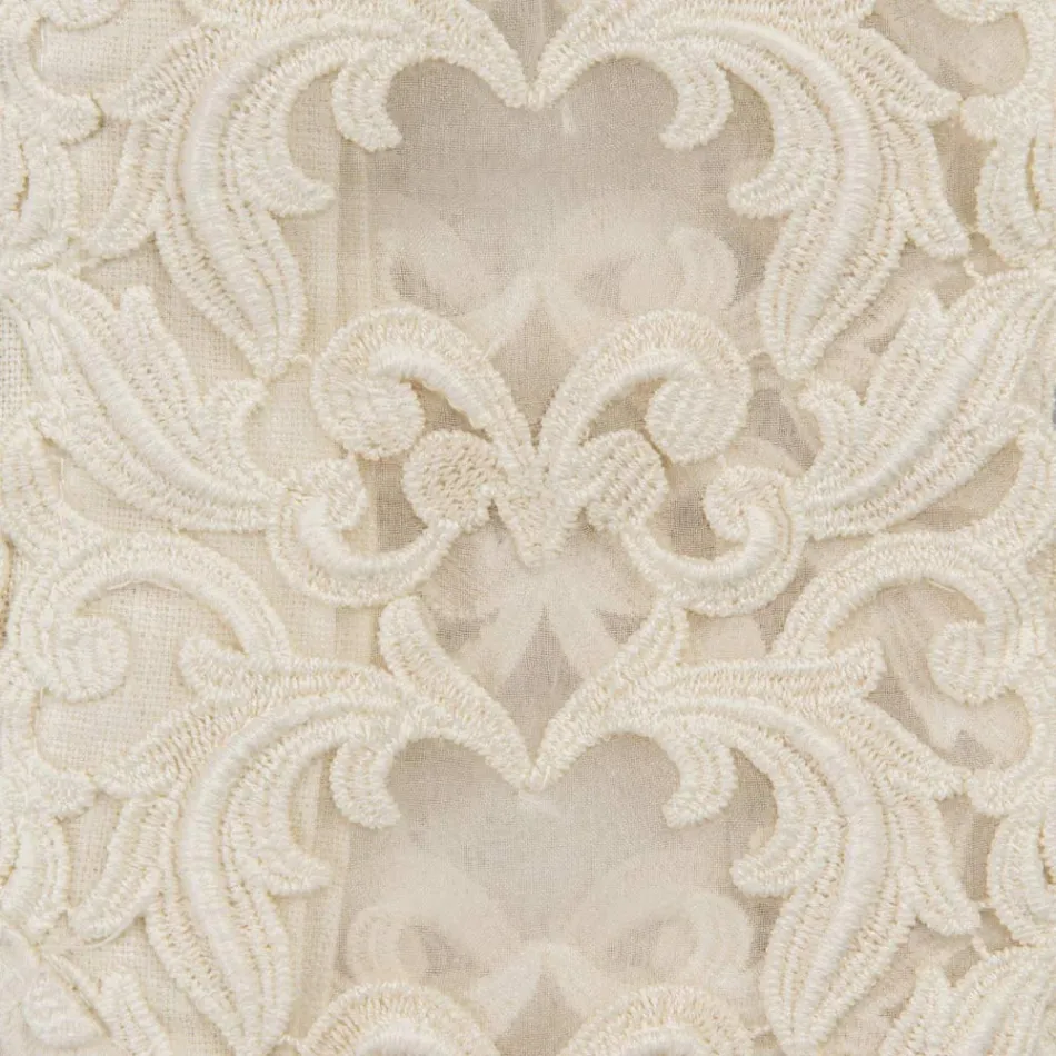 Mantel Cuadrado de Lino Beige con Encaje Farnesio Artesanal de Lujo - Kippel Viadurini