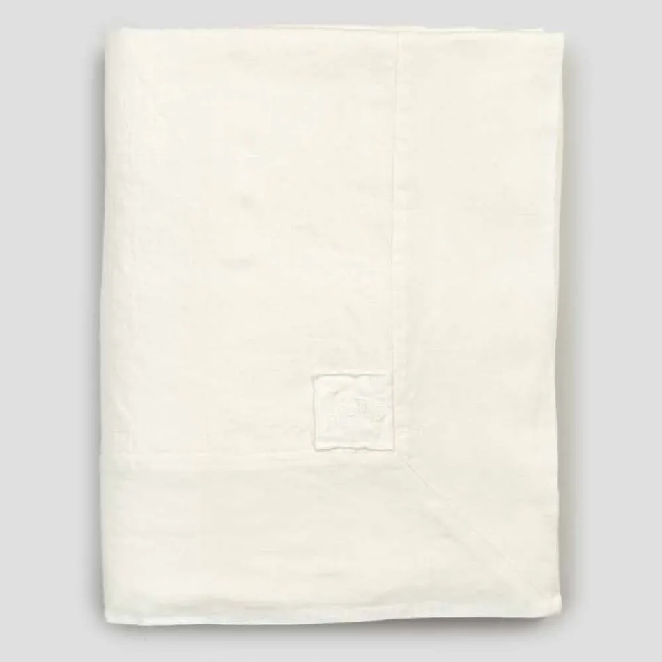 Mantel rectangular grande de lino blanco pesado con bordes enmarcados - Davinci Viadurini