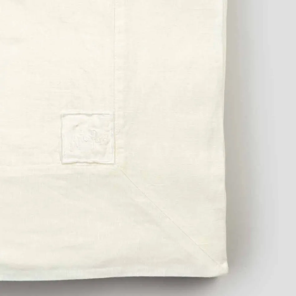 Mantel rectangular grande de lino blanco pesado con bordes enmarcados - Davinci Viadurini