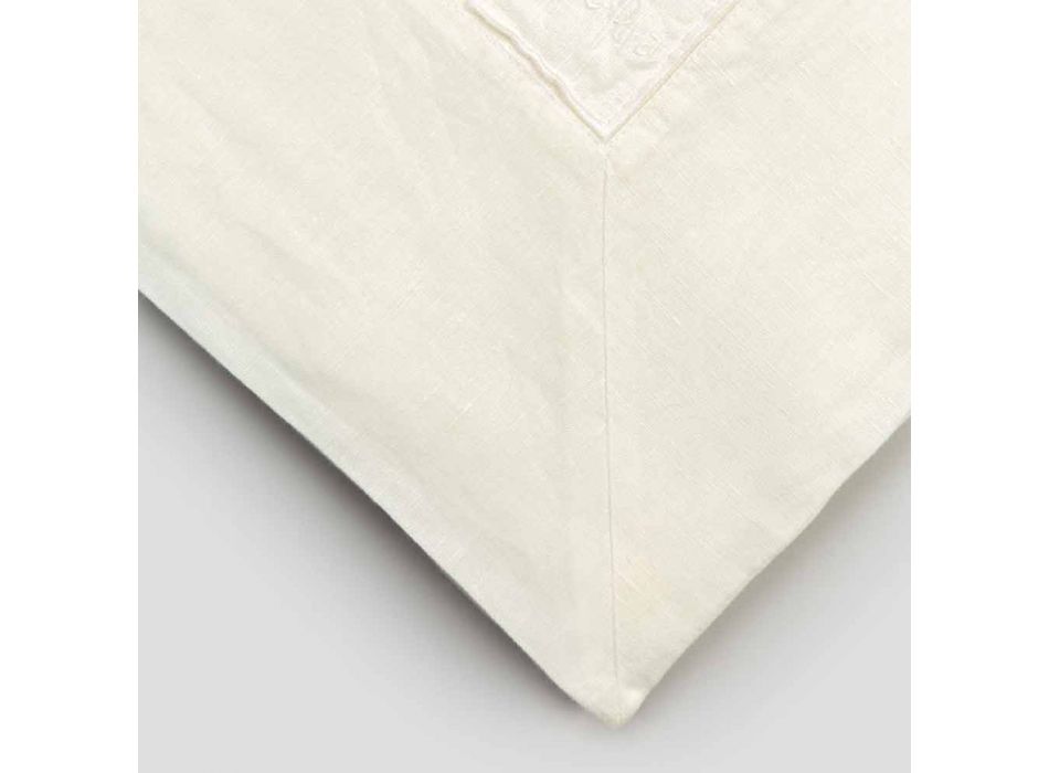 Mantel rectangular grande de lino blanco pesado con bordes enmarcados - Davinci Viadurini