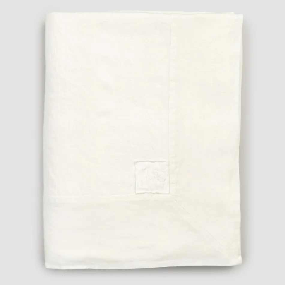 Mantel rectangular grande de lino blanco pesado con bordes enmarcados - Davinci Viadurini