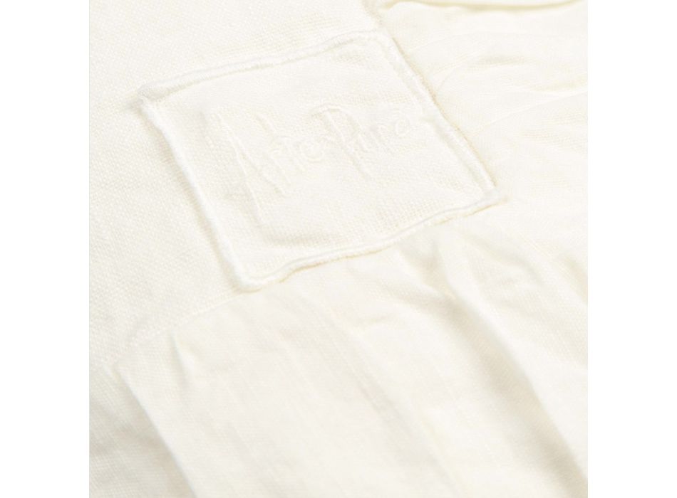 Mantel Rectangular de Lino Blanco, Estructura y Borde Doblado Gofrado - Mippel Viadurini