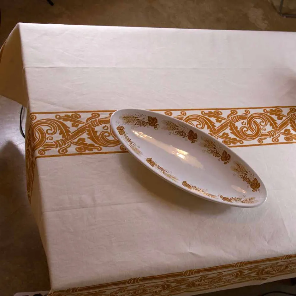 Mantel de algodón y lino estampado italiano altamente artesanal - Marcas Viadurini