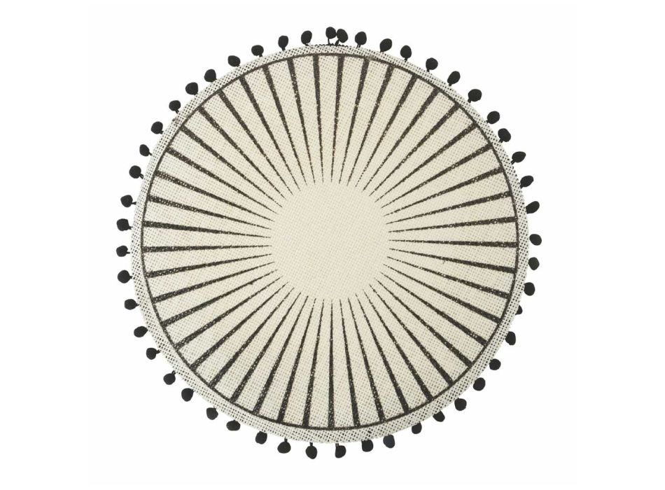 Mantel individual redondo de yute con pompones negros 12 piezas - Casside Viadurini