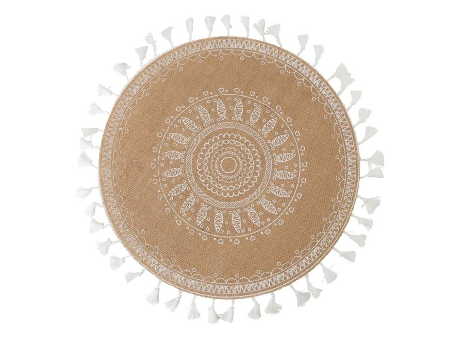Mantel individual de desayuno redondo en yute y 3 decoraciones blancas 12 piezas - Cassiode Viadurini
