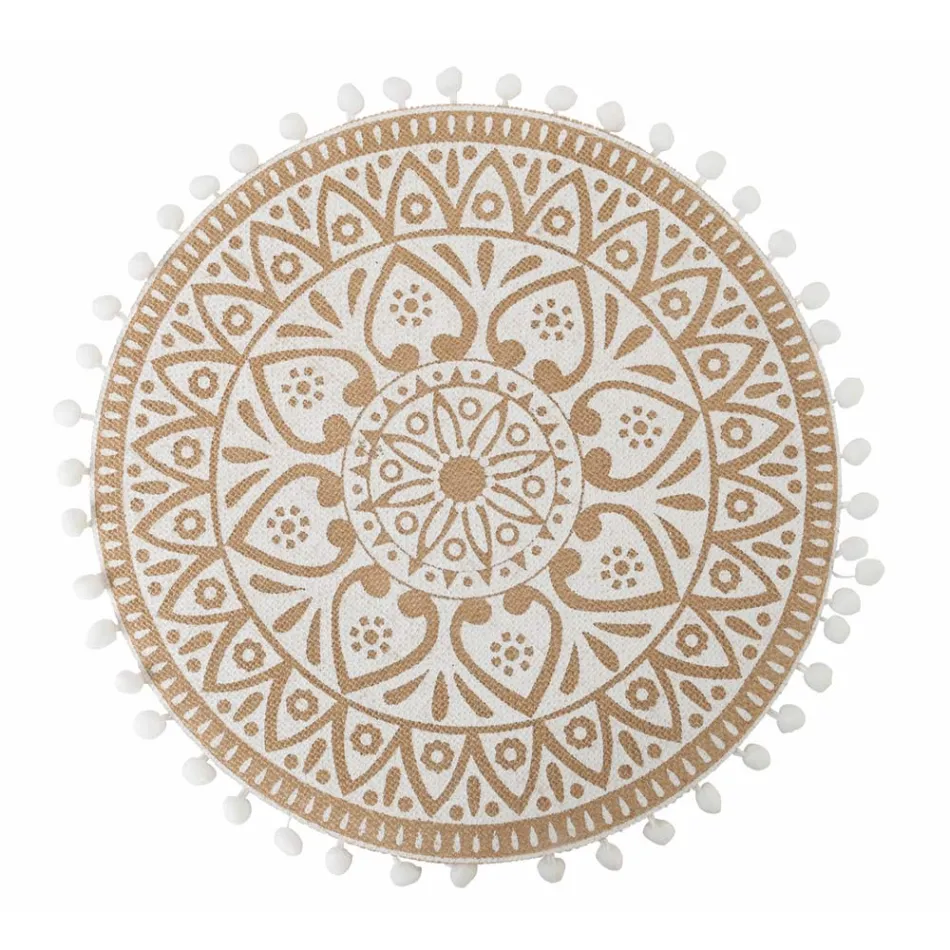 Mantel individual de desayuno redondo en yute y 3 decoraciones blancas 12 piezas - Cassiode Viadurini